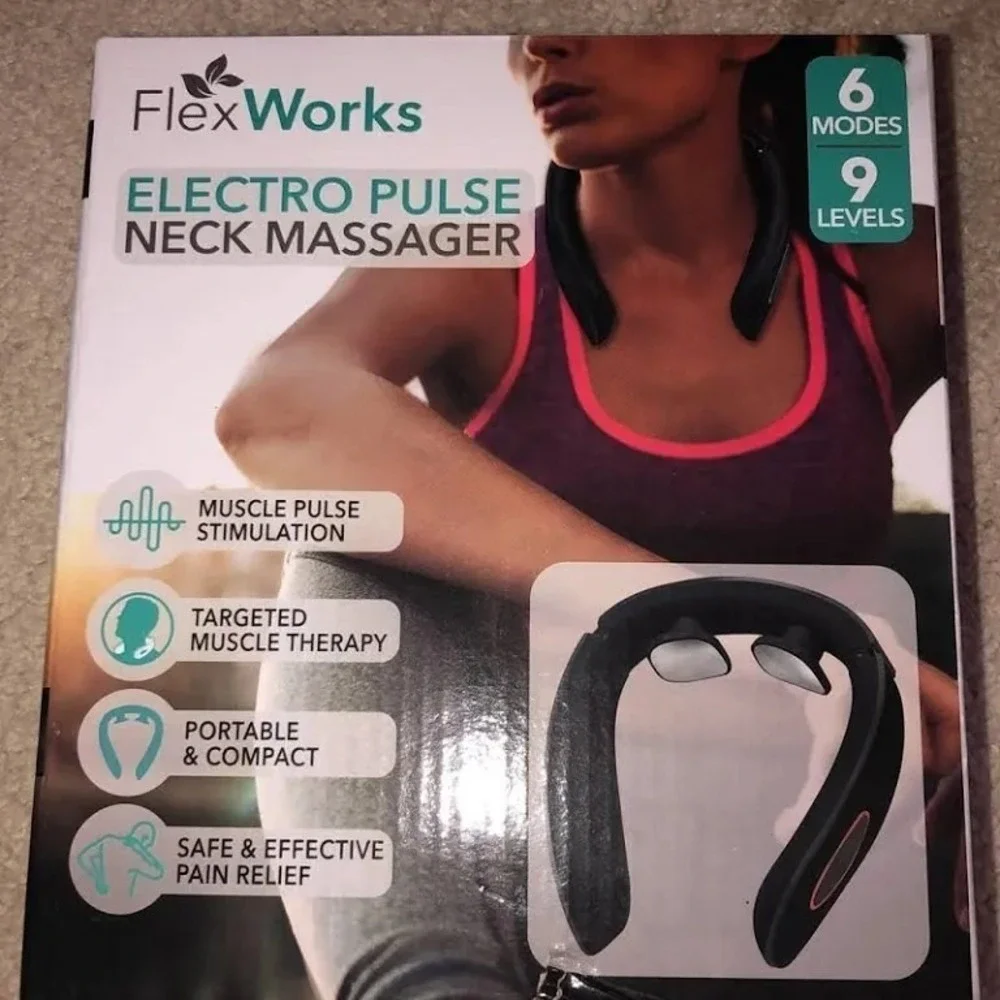 FlexWorks Electro Pulse Neck Massager Black Muscle Pulse Stimulation Portable